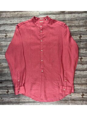MASSIMO ALBA Kos Band Collar linen shirt sz M color pink Made ITALY  mspr $535